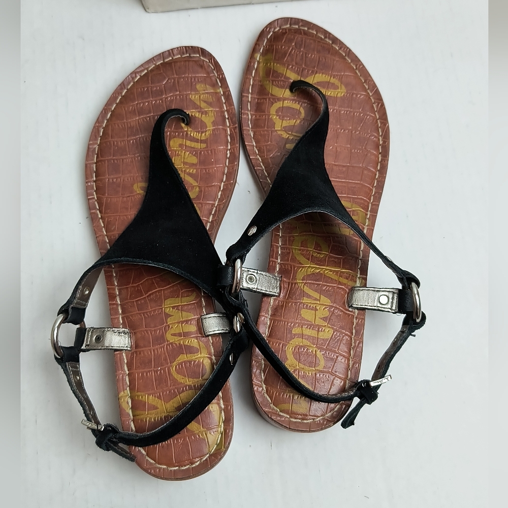 Sam Edelman Jude 9M Black Thong Sandals Slingback Chunky Heel - Picture 6 of 8